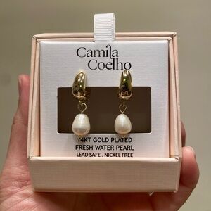 Camila Coelho 14K Gold Plated Freshwater Pearl Huggie Earrings